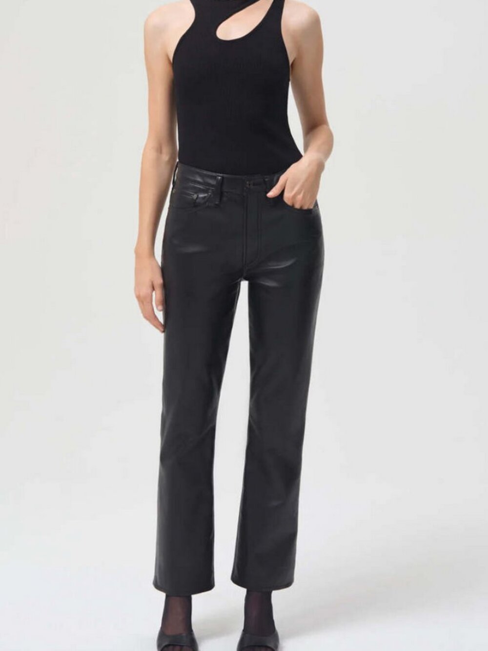 Agolde Recycled Leather Mid Rize Relaxed Boot in Detox Black $360 Sz 31